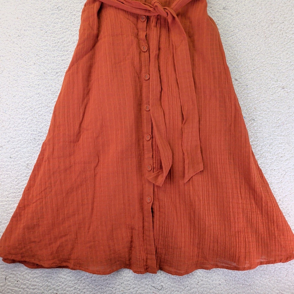 FRNCH Paris Rust Orange Cotton Button Front Tie Shoulder Midi Dress XS F11473 - Picture 4 of 9